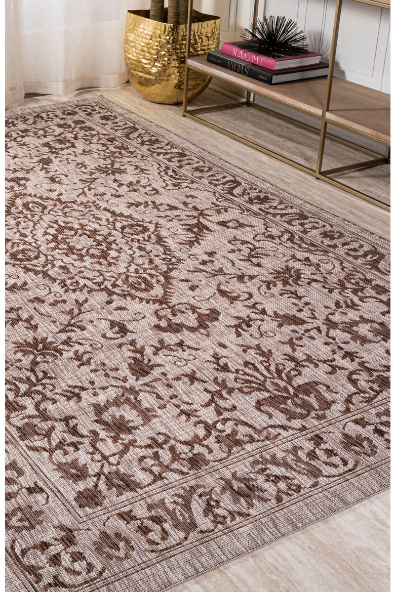 Jerash Ornate Medallion Indoor/Outdoor Area Rug, Alternate, color, Brown/Beige