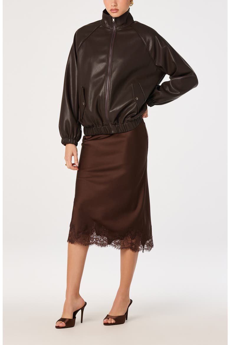 Blossom Lace Hem Midi Skirt, Alternate, color, BROWN
