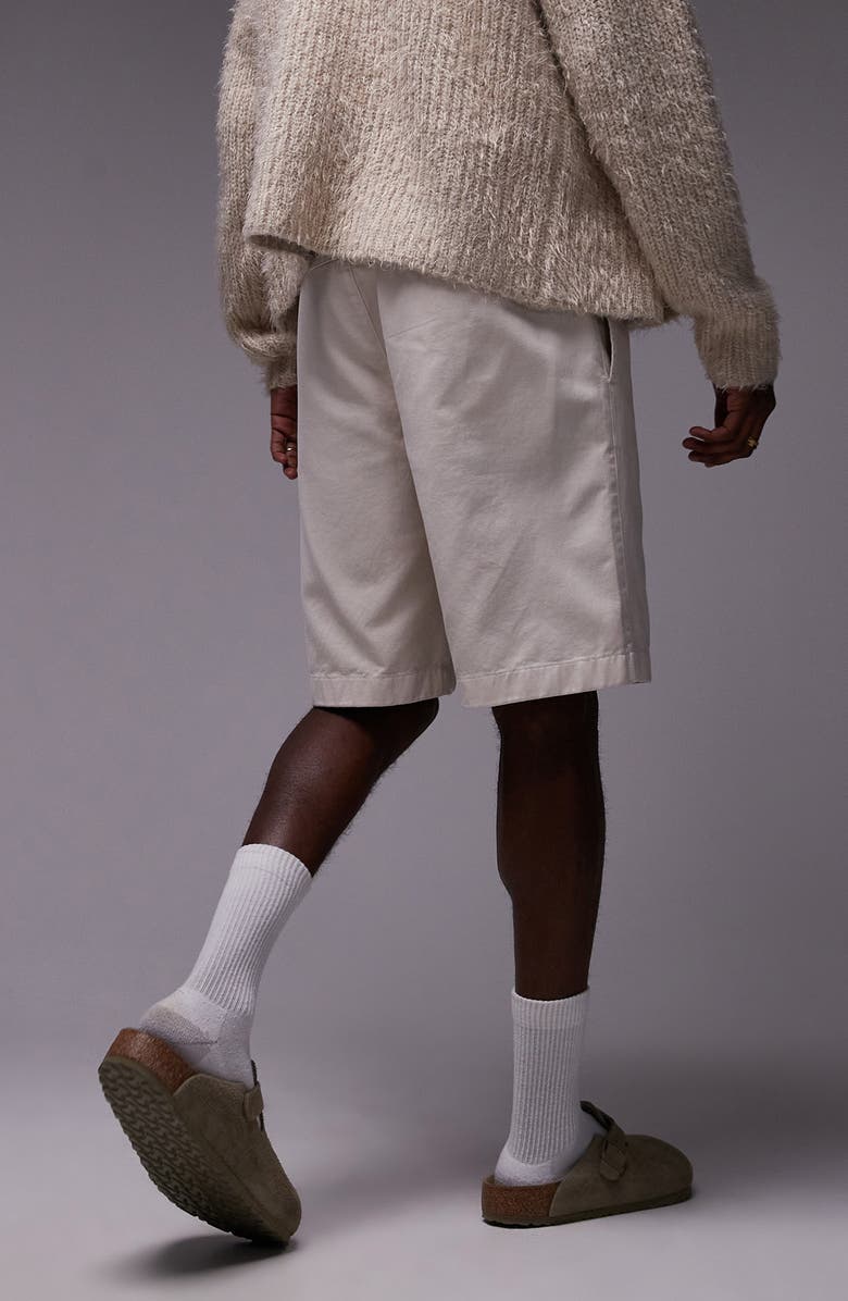 Topman Flat Front Cotton Twill Elastic Waist Shorts, Alternate, color, Stone