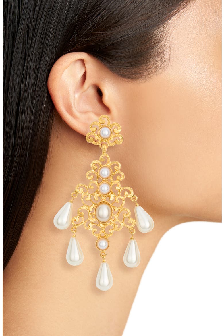 Faux Pearl Chandelier Earrings, Alternate, color, GOLD
