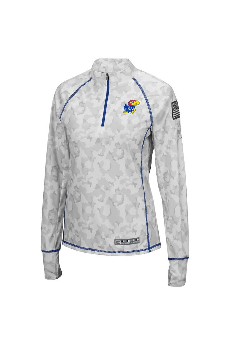 Women's Colosseum Camo Kansas Jayhawks OHT Military Appreciation Officer Arctic Lightweight Quarter-Zip Top, Alternate, color, Camo