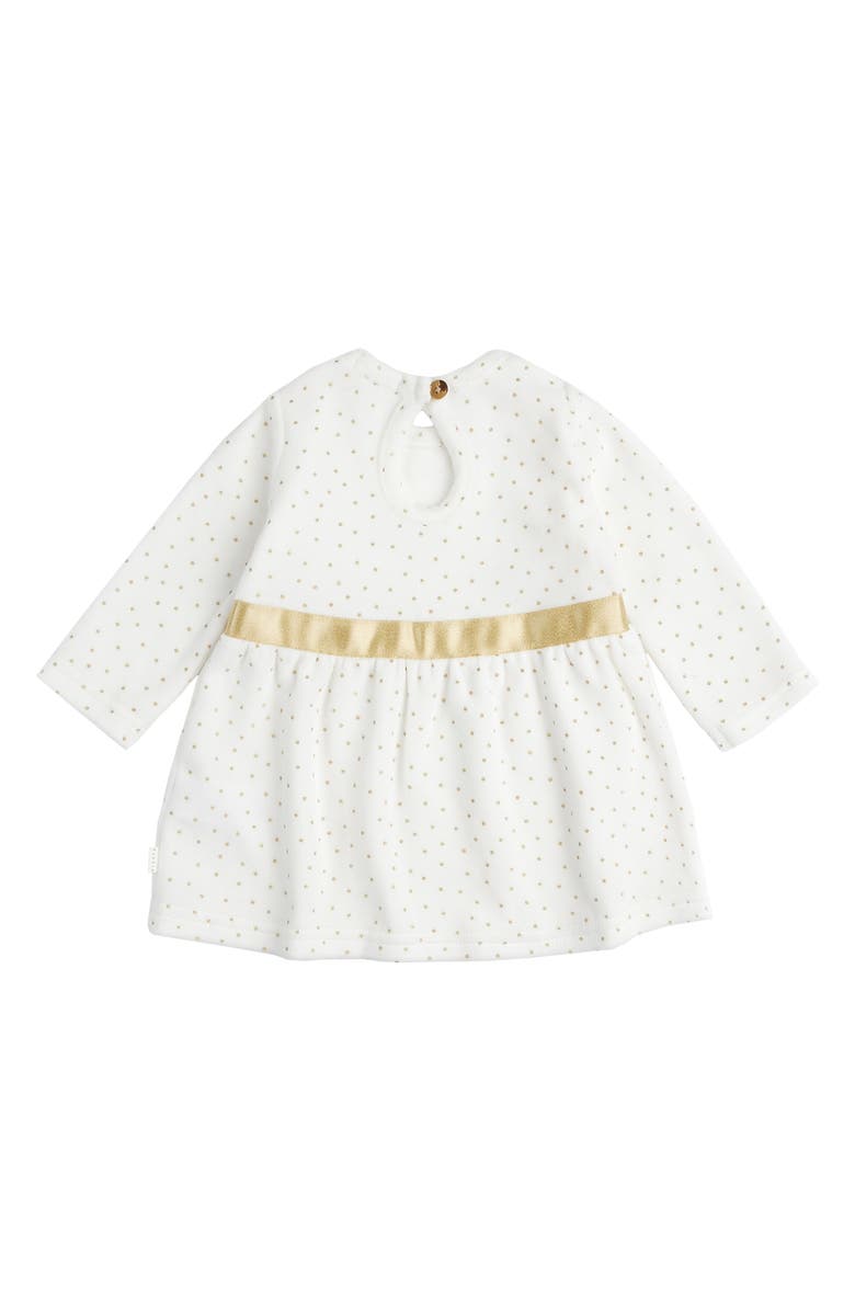 FIRSTS by Petit Lem Gold Dot Long Sleeve Dress, Tights & Headband Set, Alternate, color,