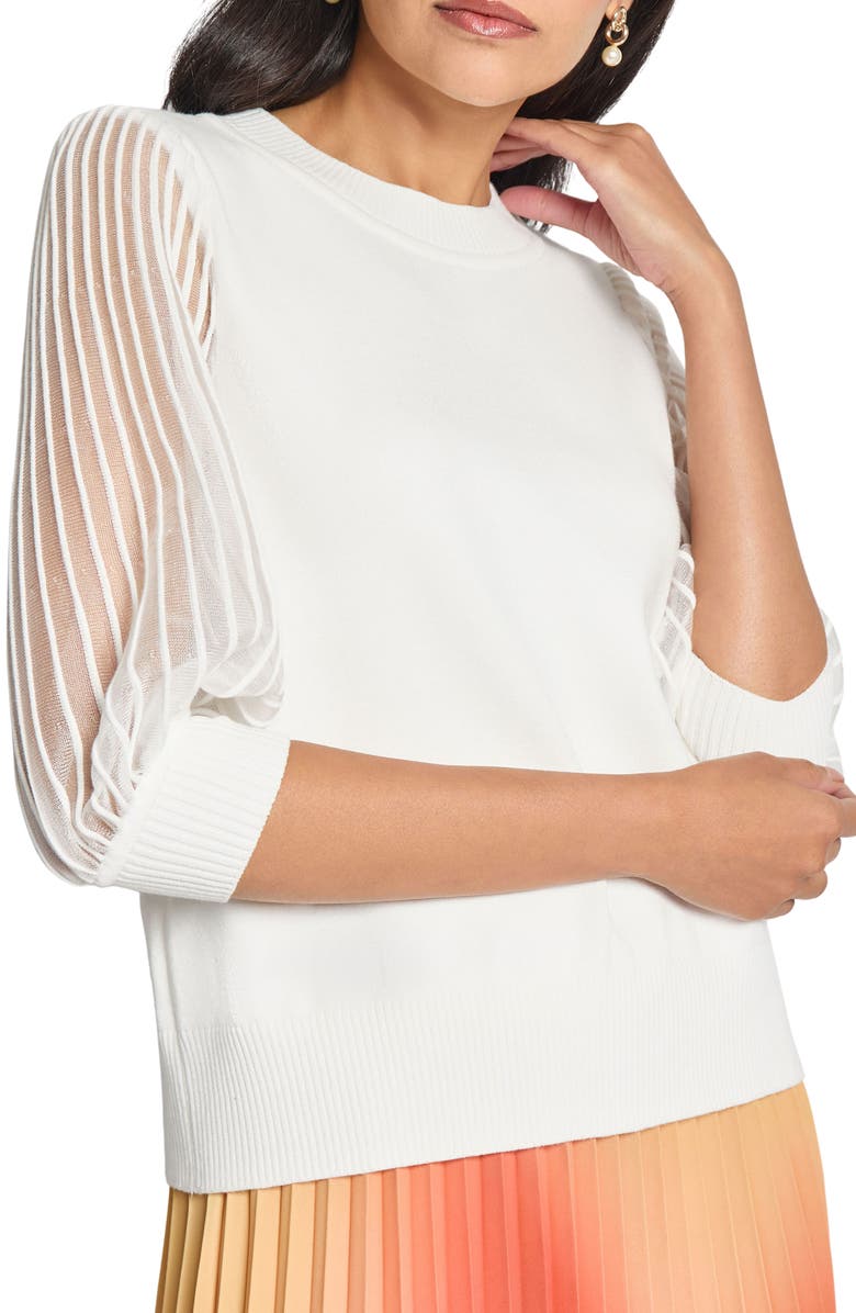 Misook Heritage Sheer Puff Sleeve Sweater, Main, color, 