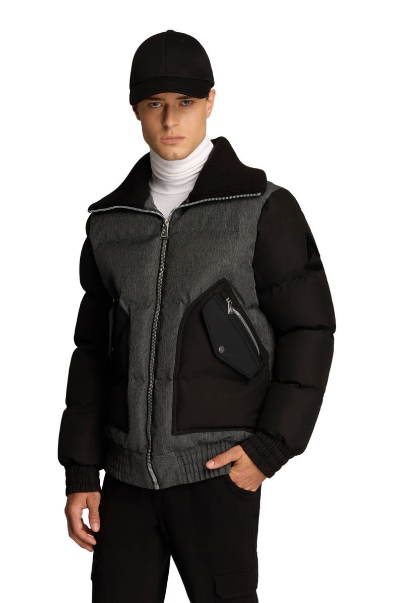 Alpenhaus Sebonack Quilted Denim-Look Bomber Jacket with Fold-Over Ribbed Collar, Main, color, Black