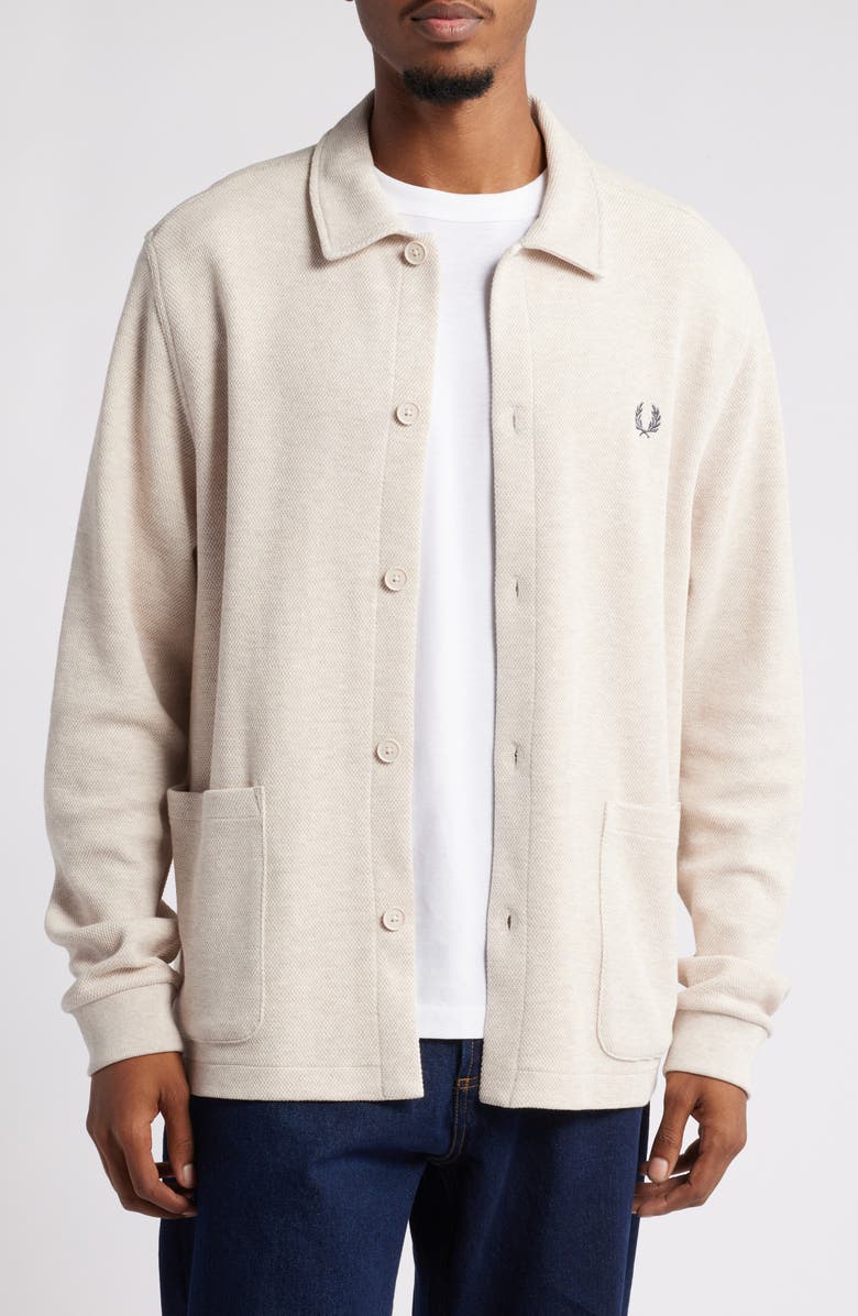 Fred Perry Waffle Stitch Long Sleeve Button-Up Polo, Main, color, 