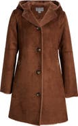 Gallery Hooded Faux Suede & Faux Shearling A-Line Coat