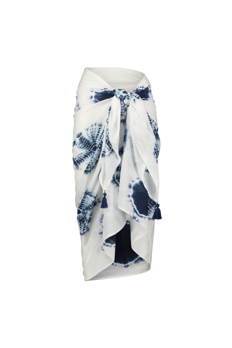 Cotton Saline Pareo White Indigo Tie-Dye, Main, color, White