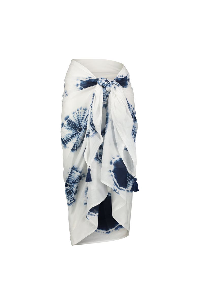 Mer St. Barth Cotton Saline Pareo White Indigo Tie-Dye, Main, color, White