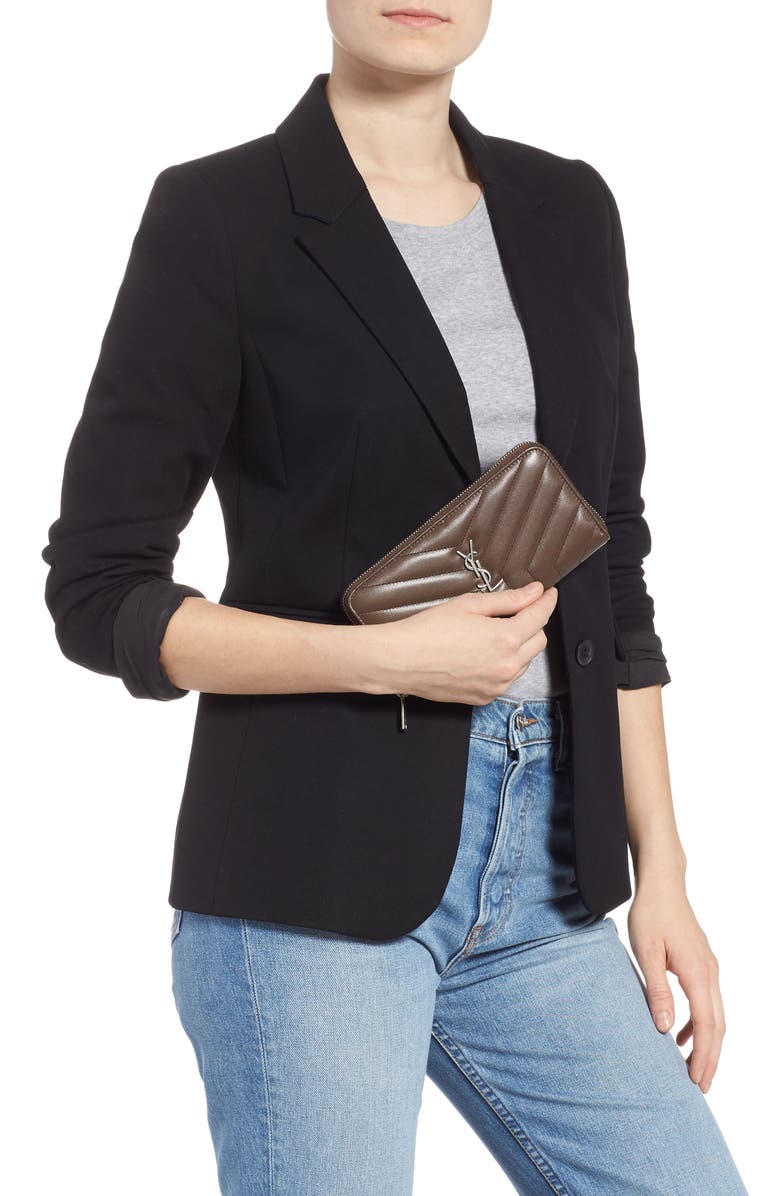 Saint Laurent Loulou Matelassé Leather Zip-Around Wallet, Alternate, color, 