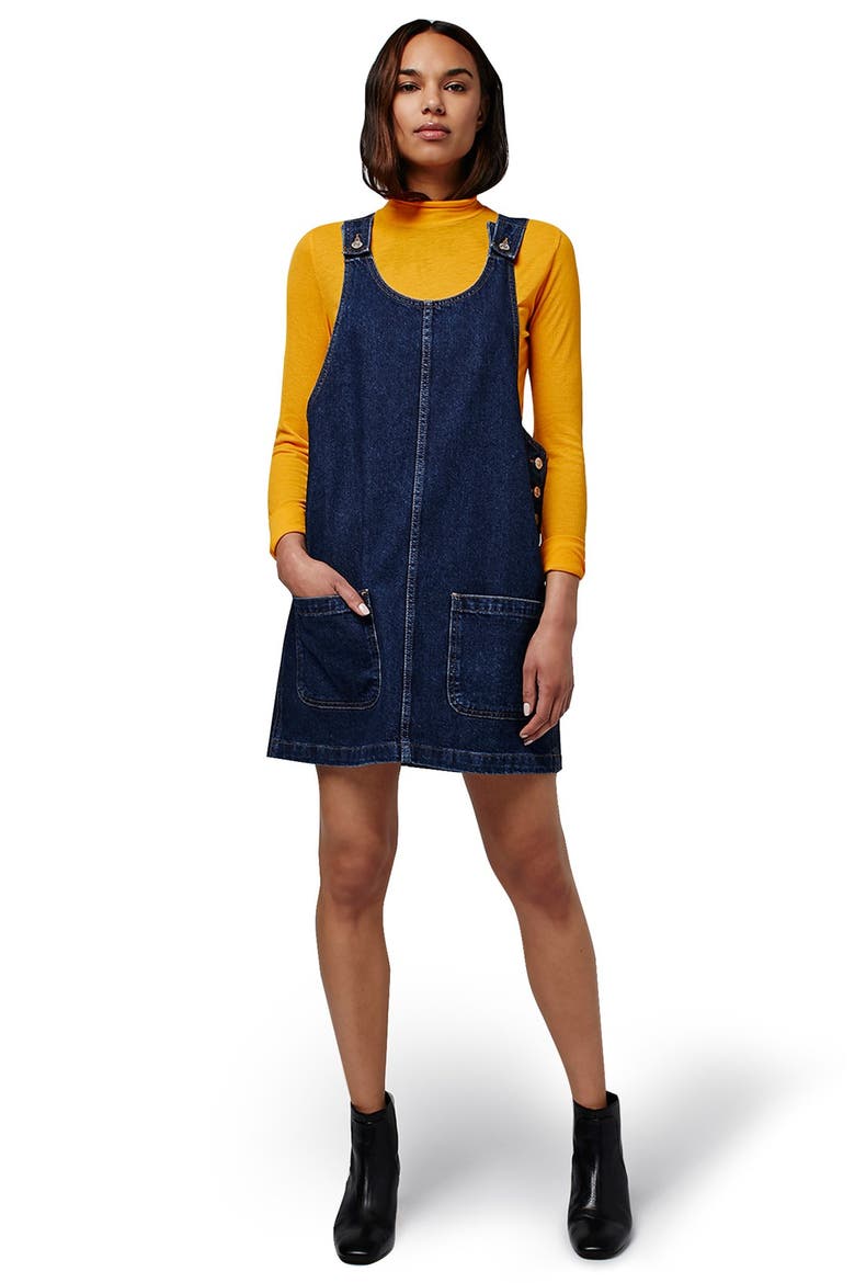Patch Pocket Denim Pinafore Dress, Alternate, color, INDIGO