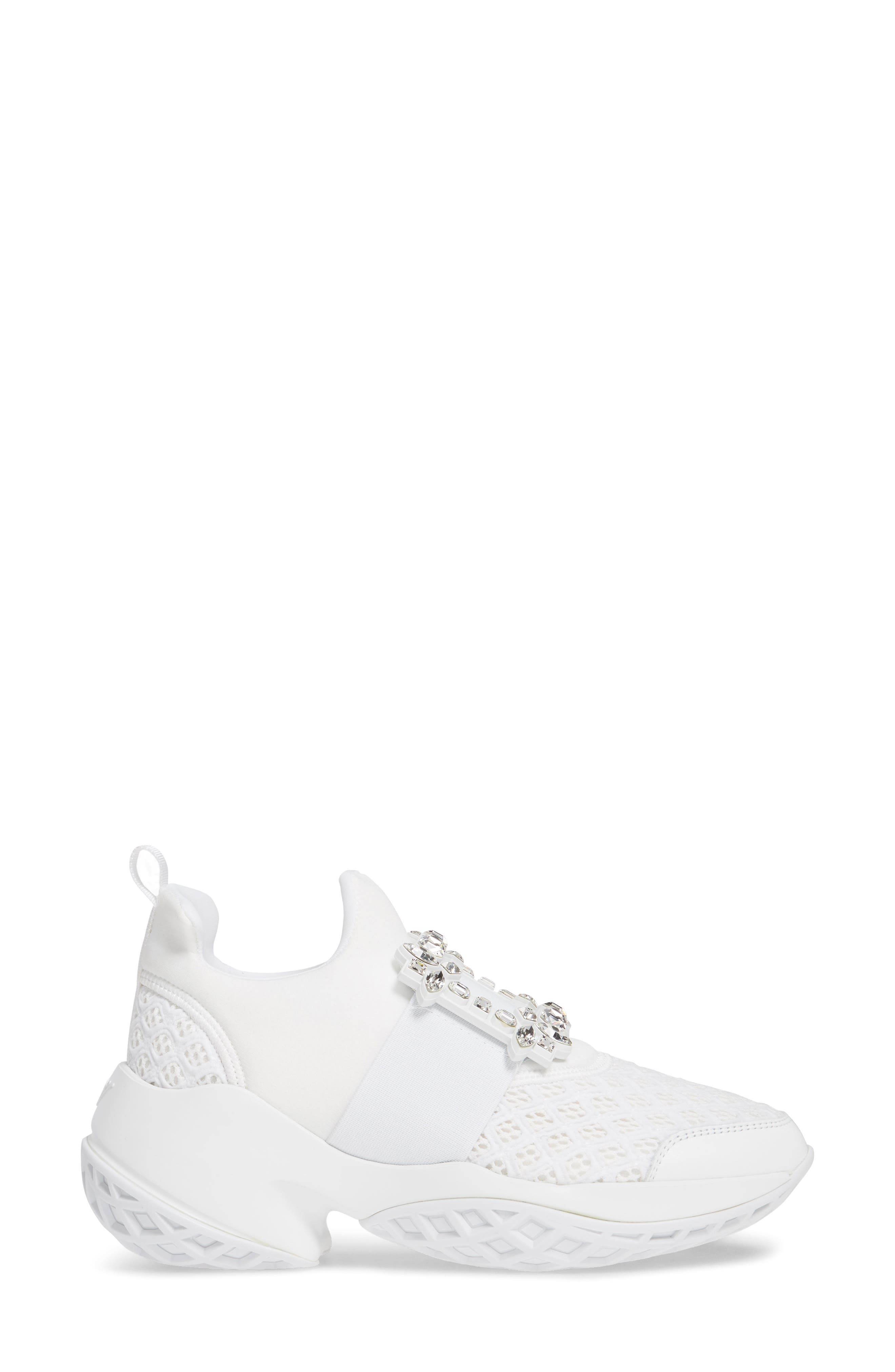 Roger Vivier Viv Crystal Buckle Slip-On Sneaker, Alternate, color, White