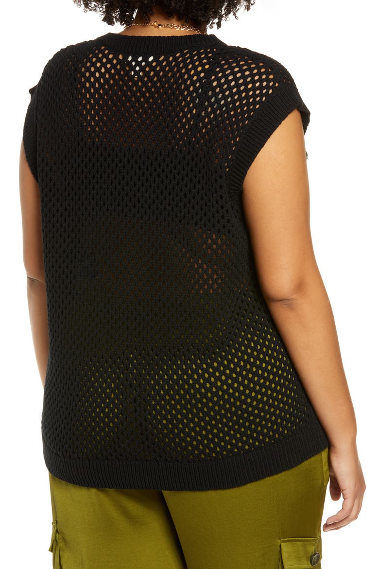 Oversize Open Stitch Sleeveless Cotton Blend Sweater, Alternate, color, BLACK