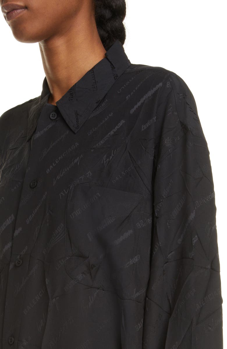 Balenciaga Minimal Logo Jacquard Silk Button-Up Shirt, Alternate, color,