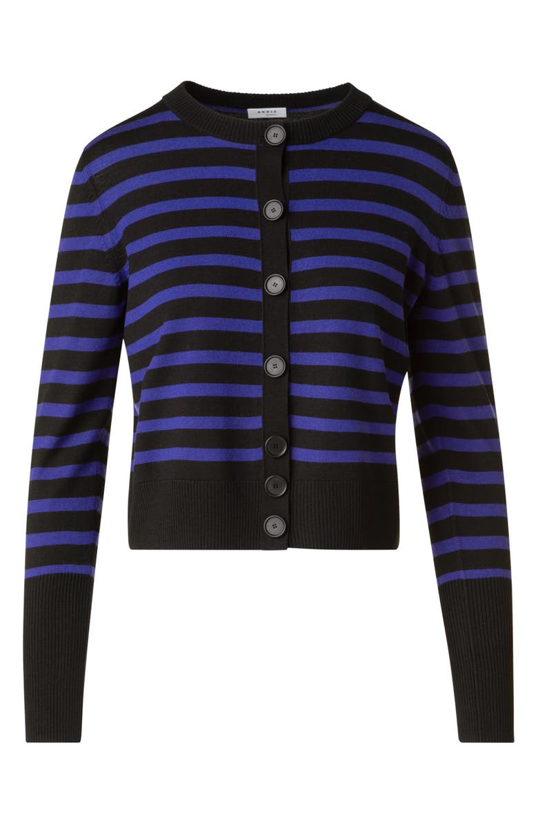 Akris punto Stripe Virgin Wool Cardigan, Alternate, color, Black-Ultra Violet