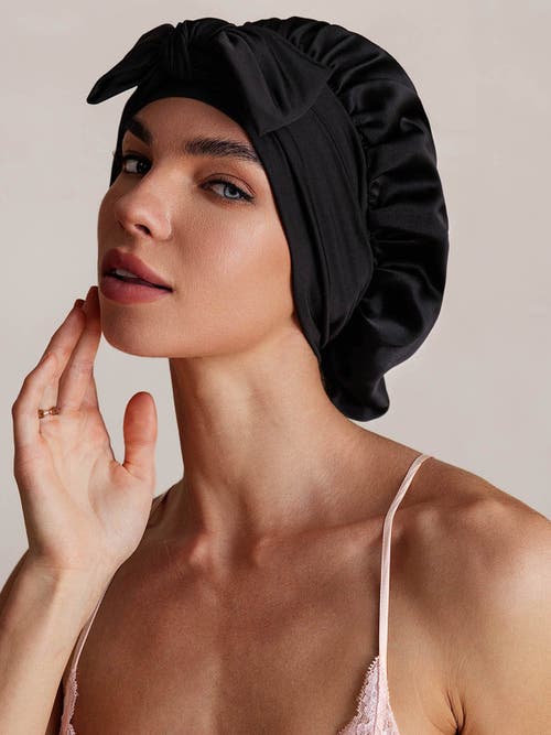 Silksilky Pure Silk Bowknot Tie Bonnet In Black