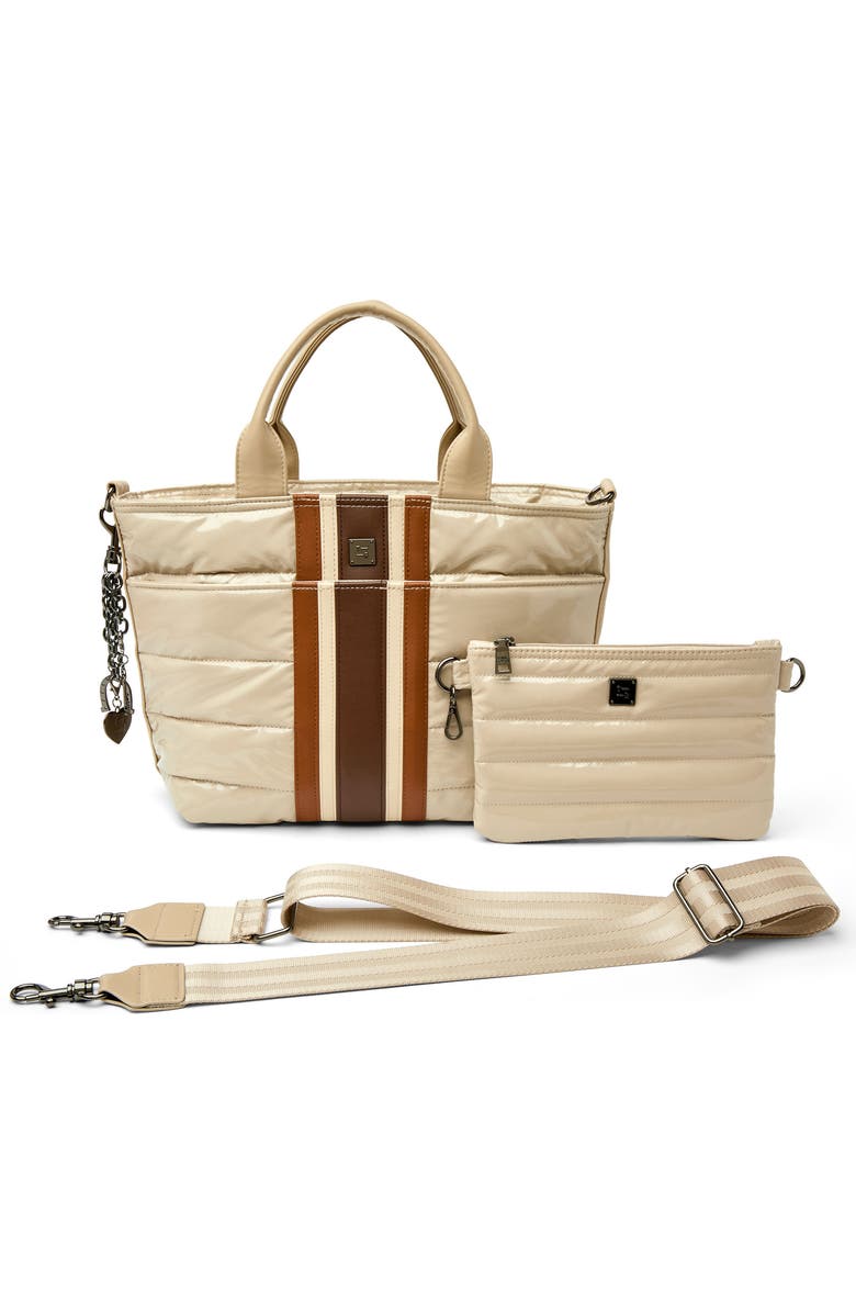 THINK ROYLN Getaway Quilted Puffer Tote, Alternate, color, Blonde Patent And Colorblock