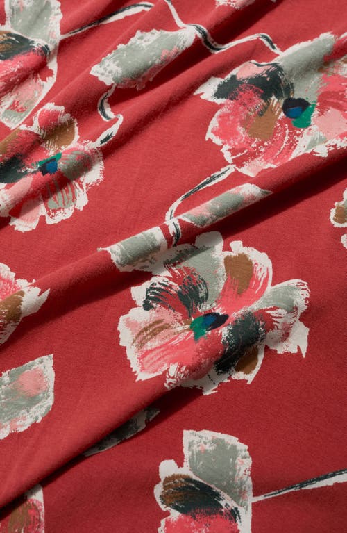 Seasalt Cornwall Floral Pleated Stretch Organic Cotton Jersey Dress In Red