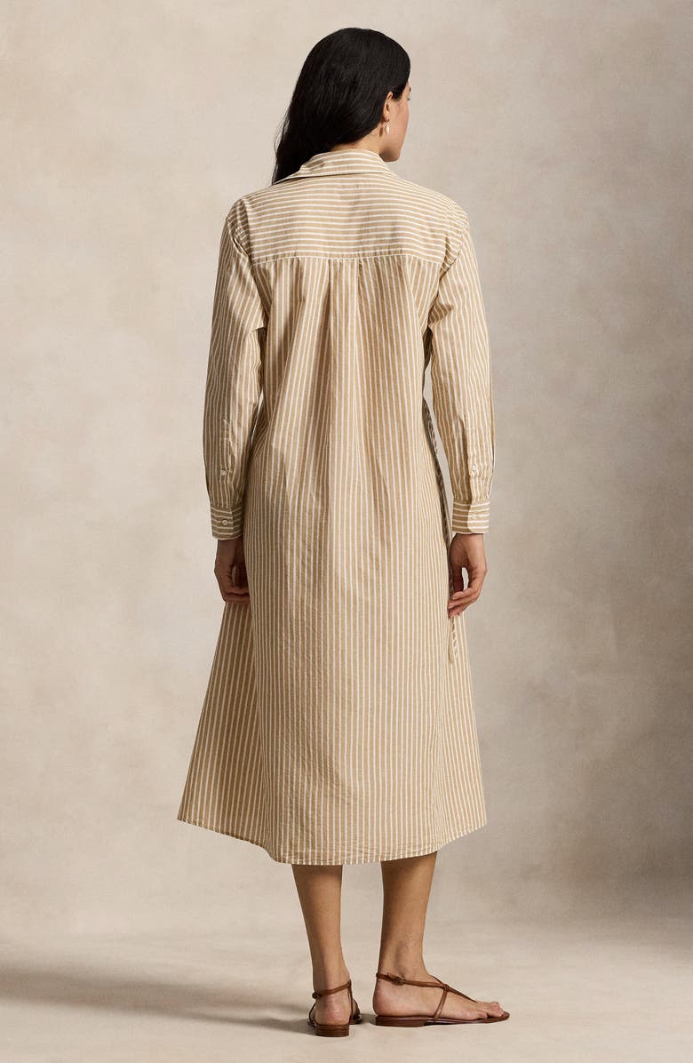 Polo Ralph Lauren Long Sleeve Stripe Shirtdress, Alternate, color, Classic Camel/ White
