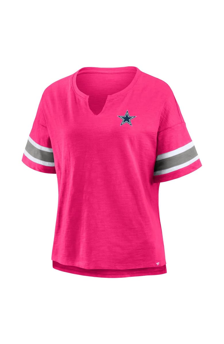 FANATICS Women's Fanatics Pink Dallas Cowboys Redzone Bling Stripe Sleeve Notch Neck T-Shirt, Alternate, color,