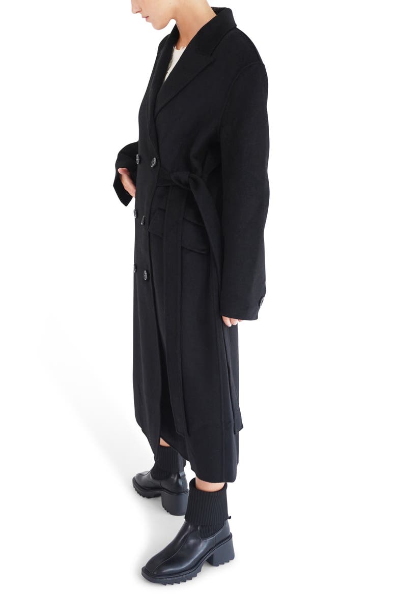 Right There Side Tie Wool Blend Coat, Alternate, color, BLACK