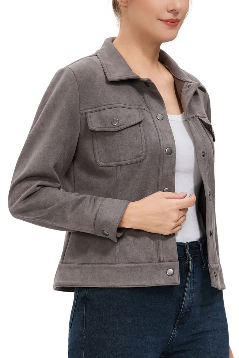 Women's Faux Suede Trucker Jacket, Alternate, color, Gray