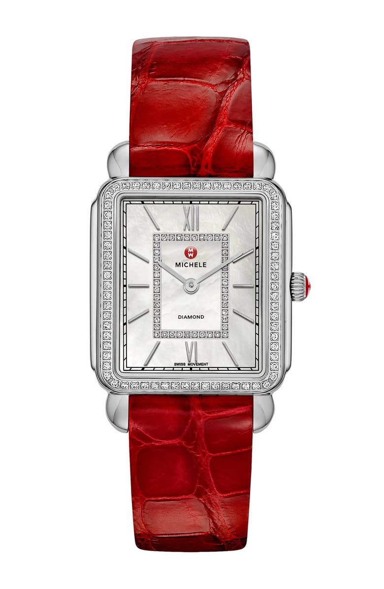 MICHELE 'Deco II' Diamond Dial Watch Case, 30mm x 32mm, Alternate, color, 