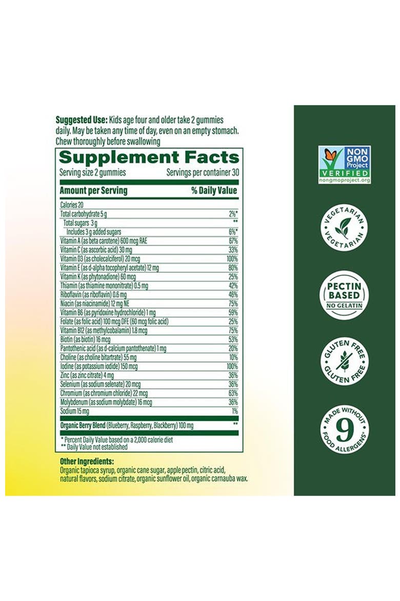 Kids Multivitamin Gummies for Age 4+ for Brain & Immune Support, 60 Berrylicious Gummies, Alternate, color, None