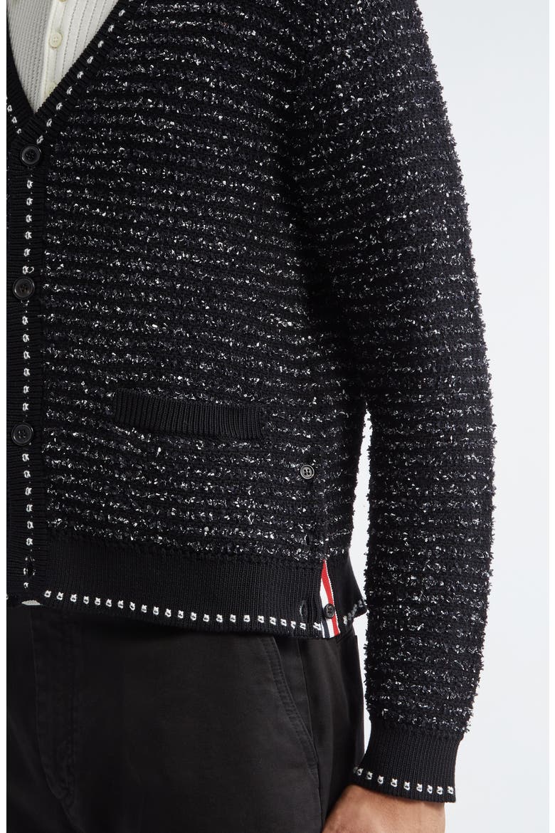 Eyelash Tweed Jacquard Knit Cardigan, Alternate, color, BLACK