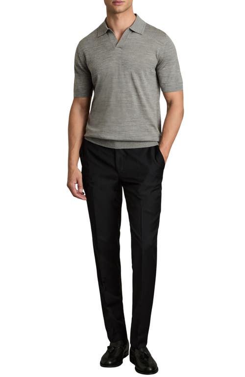 Reiss Duchie Johnny Collar Short Sleeve Wool Polo Sweater In Warm Grey Melange