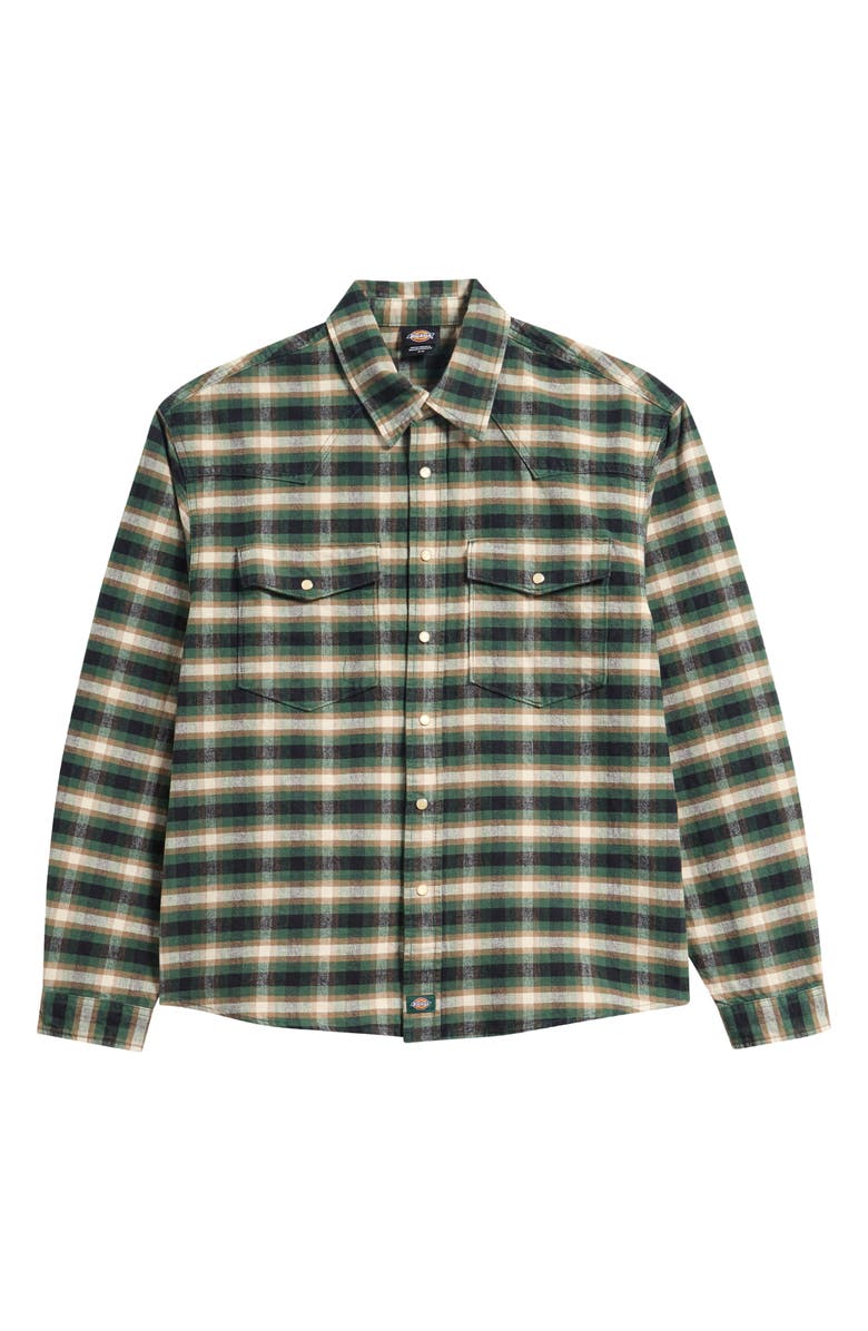 Dickies Johnsonville Plaid Cotton Western Snap-Up Shirt, Alternate, color, Pine Needle Green