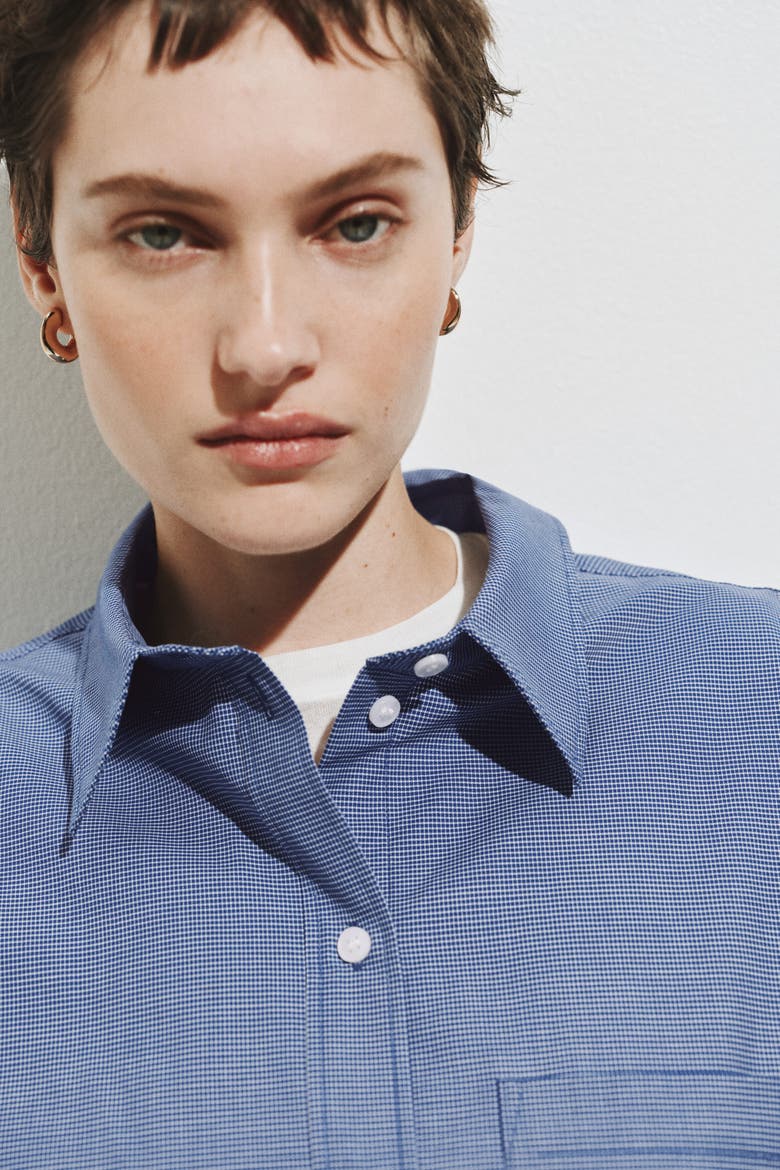 Oversized Cotton Poplin Shirt, Alternate, color, Blue/checked