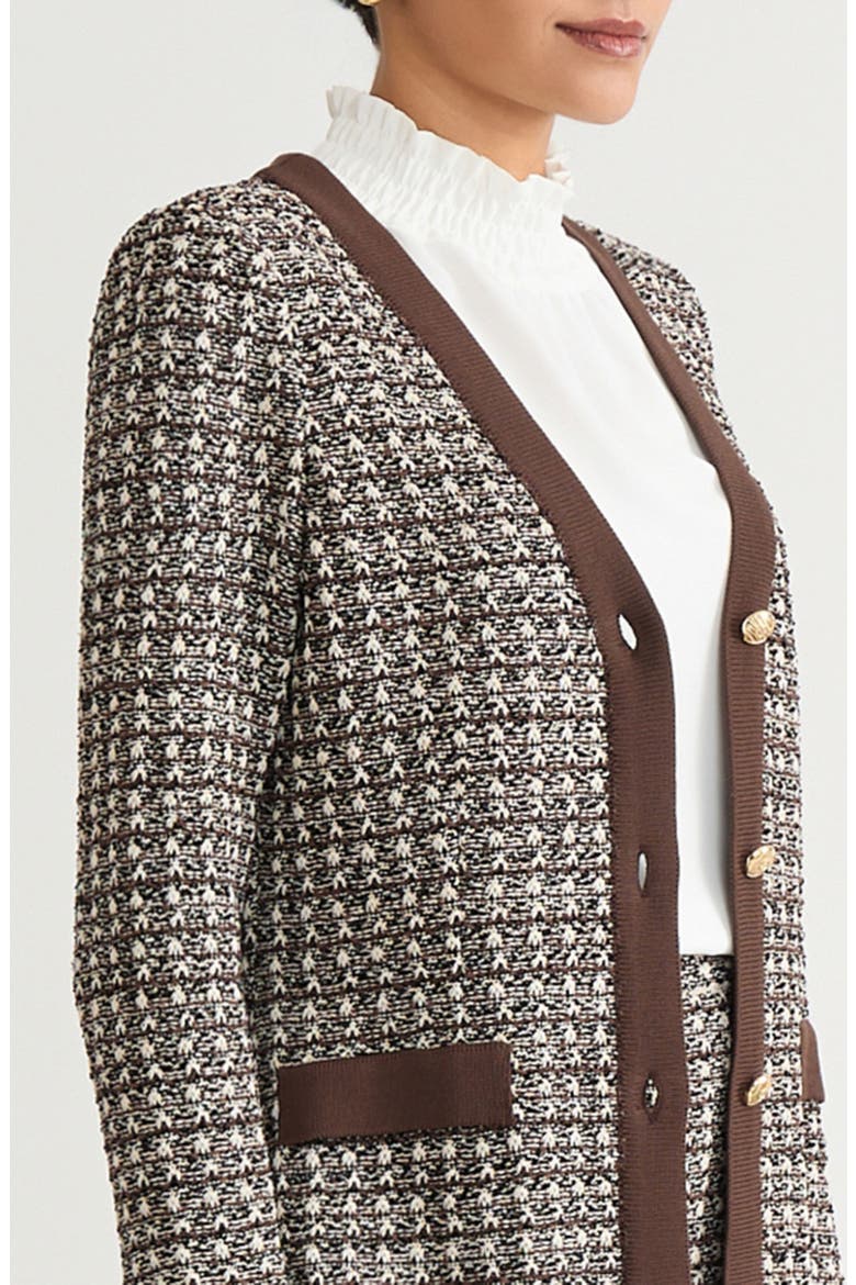 Tailored Contrast Trim Tweed Knit Jacket, Alternate, color, Dark Umber/Twig/Black/Ivory