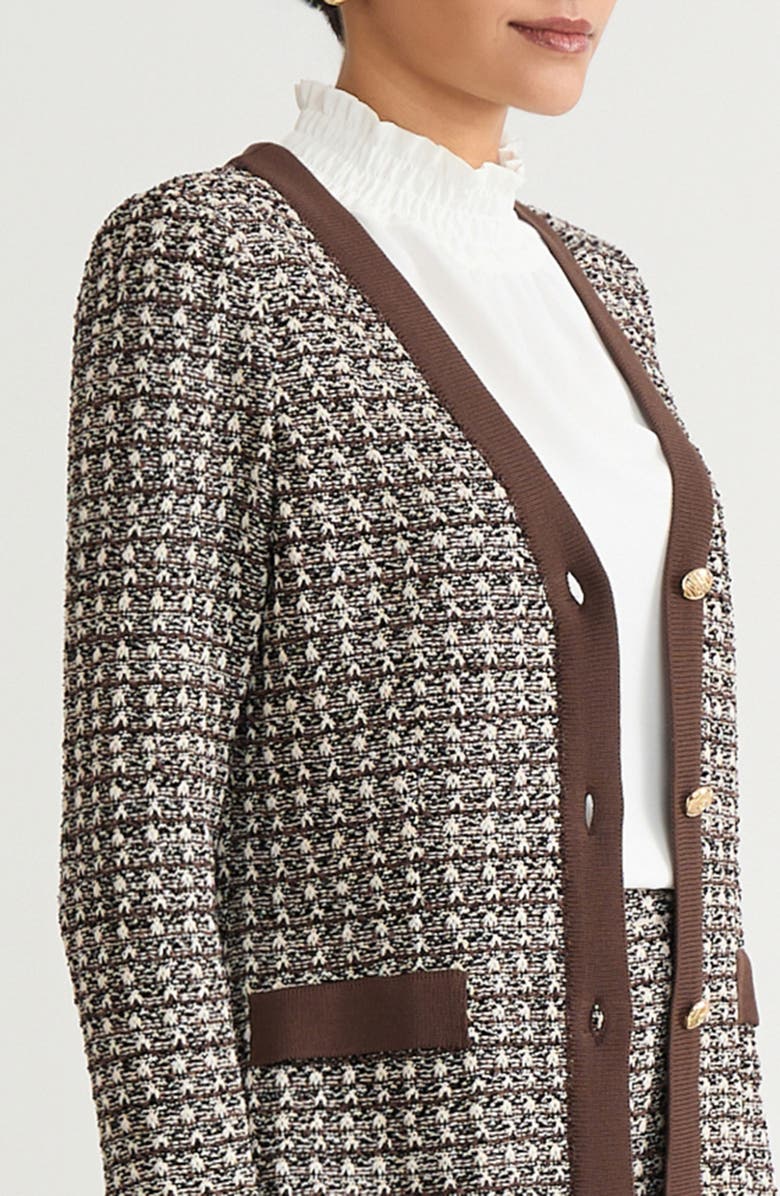 Ming Wang Tailored Contrast Trim Tweed Knit Jacket, Alternate, color, Dark Umber/Twig/Black/Ivory