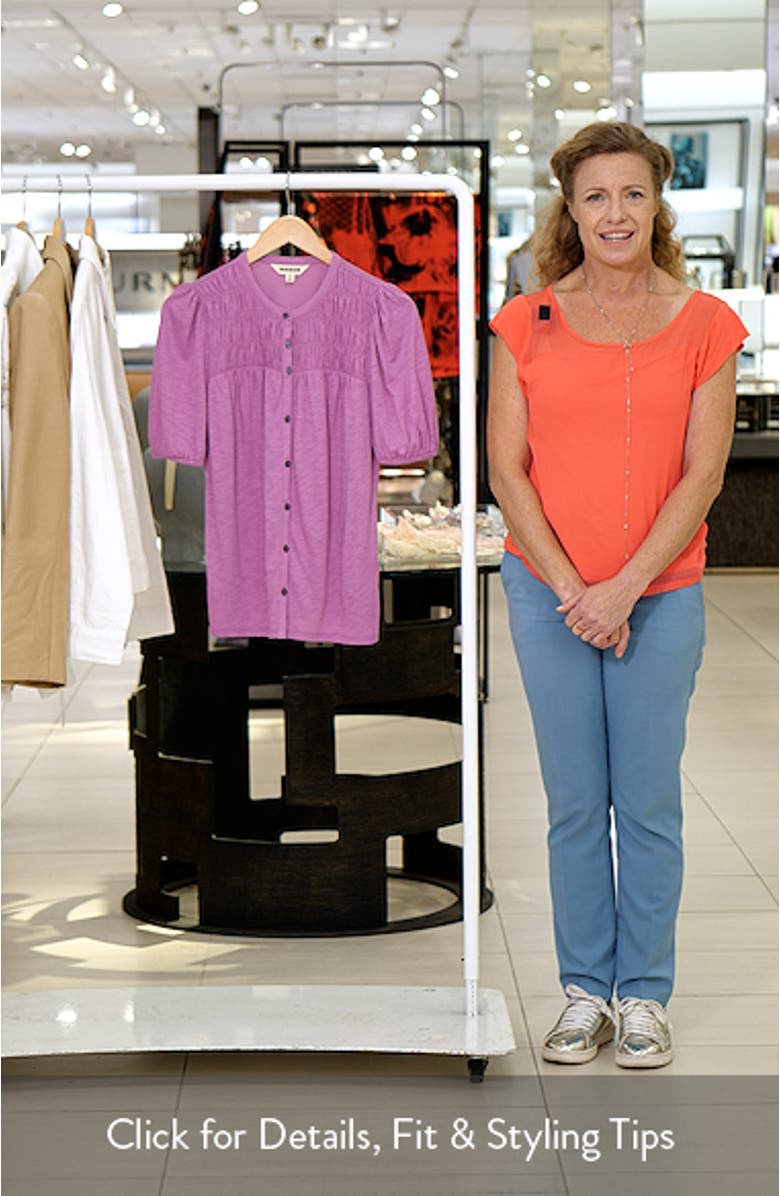Mya Smocked Short Sleeve Button-Up Shirt, sales video thumbnail