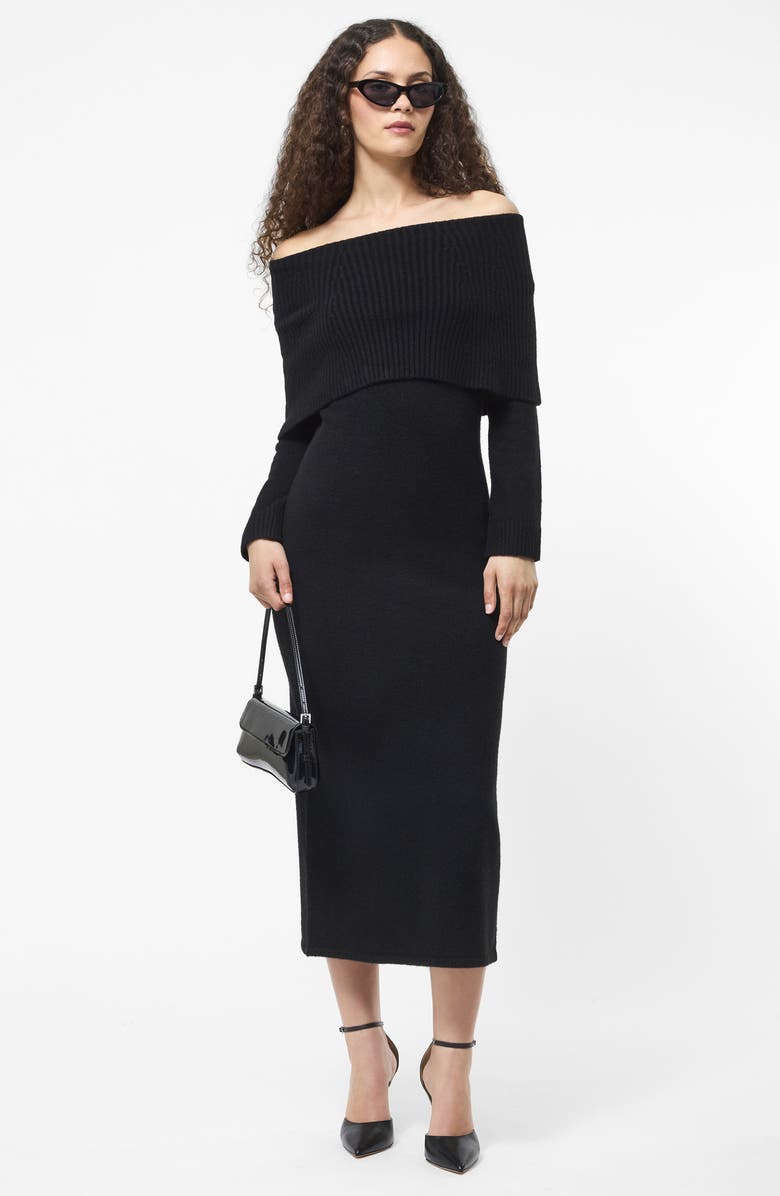 French Connection Emilia Off the Shoulder Long Sleeve Maxi Sweater Dress, Alternate, color, Black