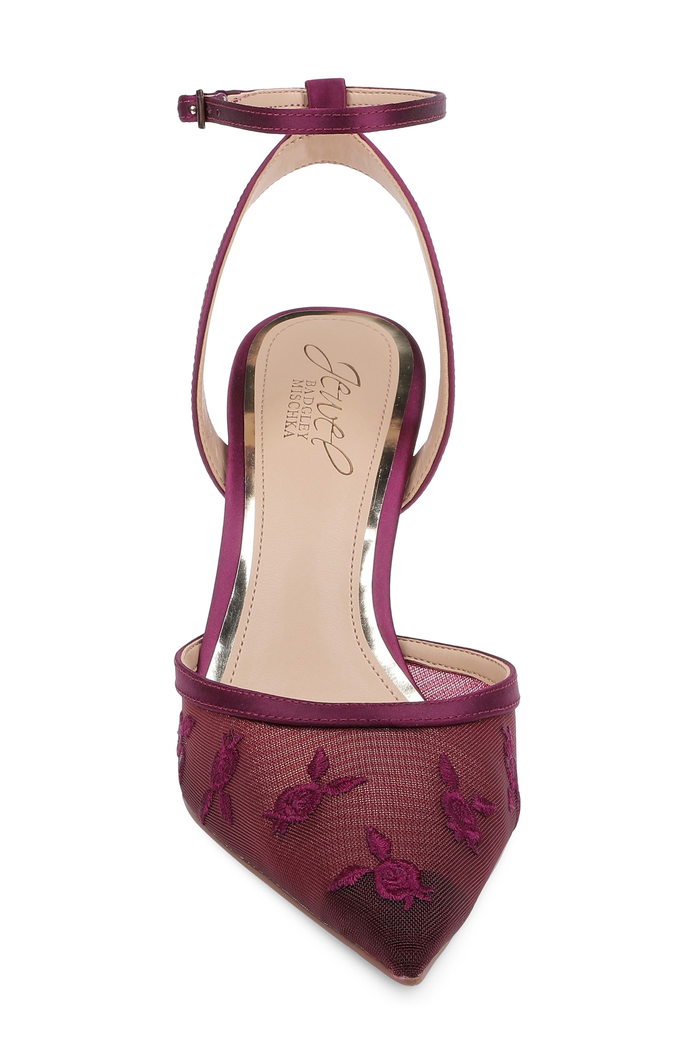 Zaida Ankle Strap Pointed Toe Pump, Alternate, color, WINE SATIN