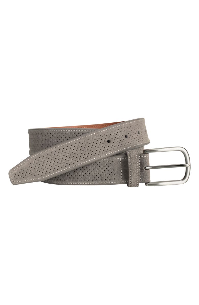 Johnston & Murphy Perforated Suede Belt, Alternate, color, Gray Suede Leather