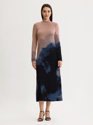 Misook Landscape Mock Neck Knit Maxi Dress
