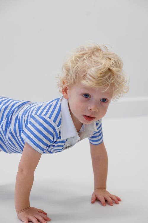Courtside Kids Boys Polo Shirt In Blue/white Stripe