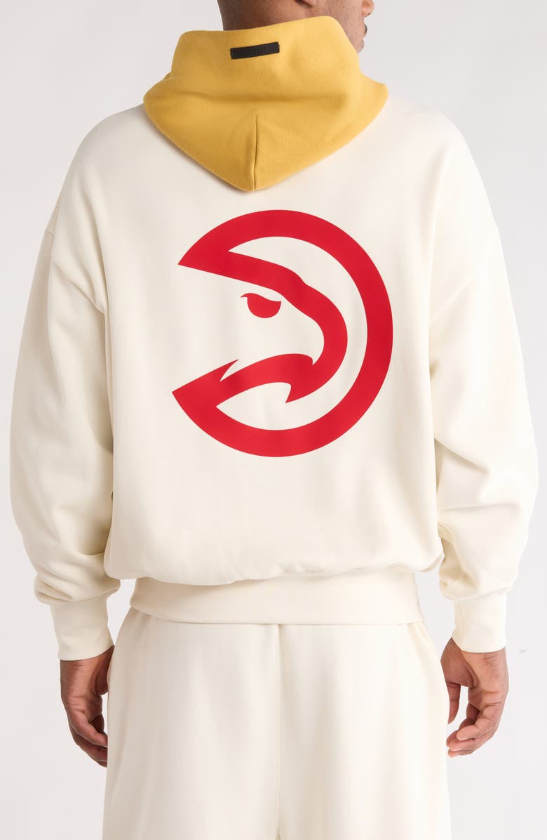 Fear of God Essentials x NBA Atlanta Hawks Sports Fit Cotton Blend Hoodie, Alternate, color, Cream White/ Canyon