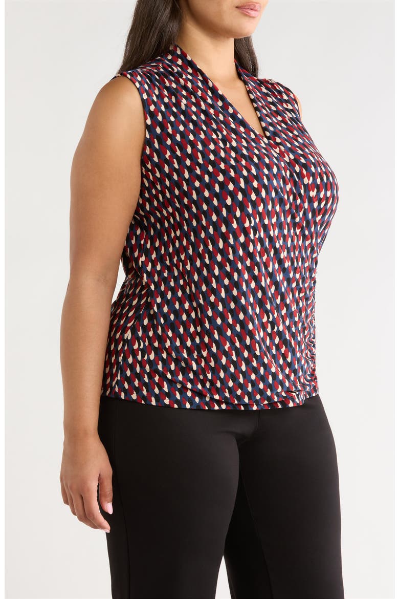 Abstract Print Faux Wrap Top, Alternate, color, BLUE CARBON MULTI