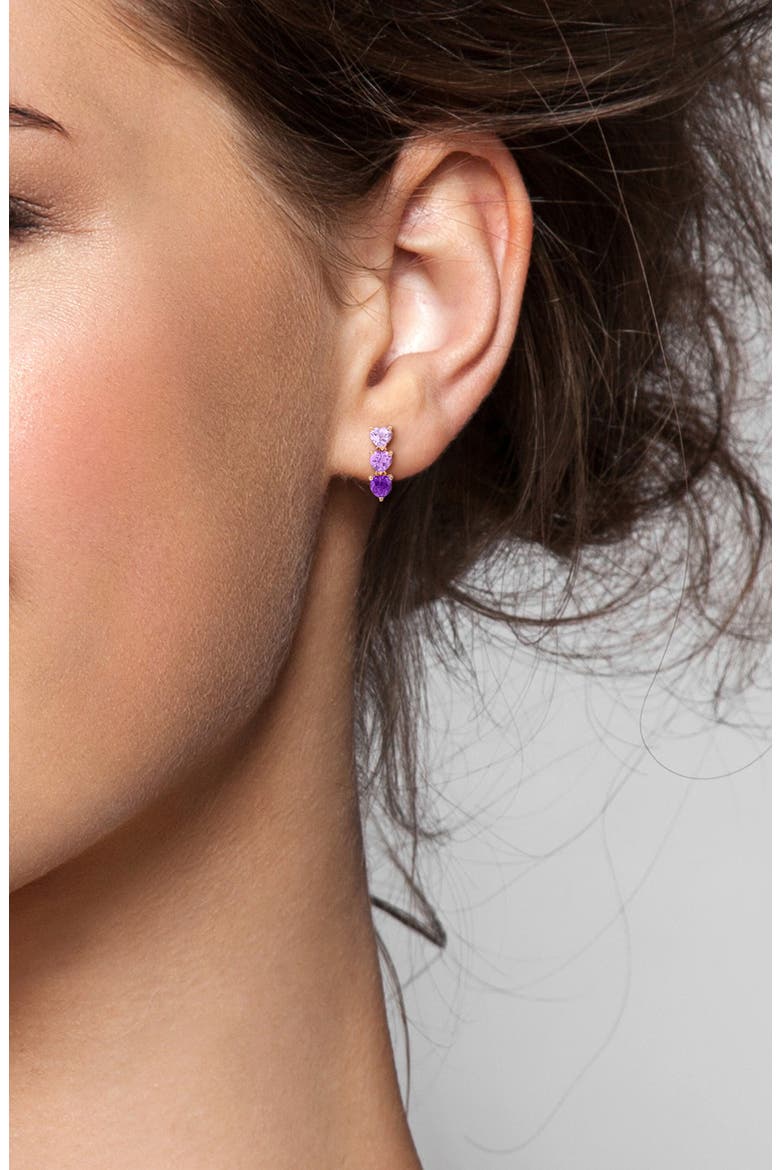 Triple Amethyst Heart Stud Earrings, Alternate, color, PURPLE
