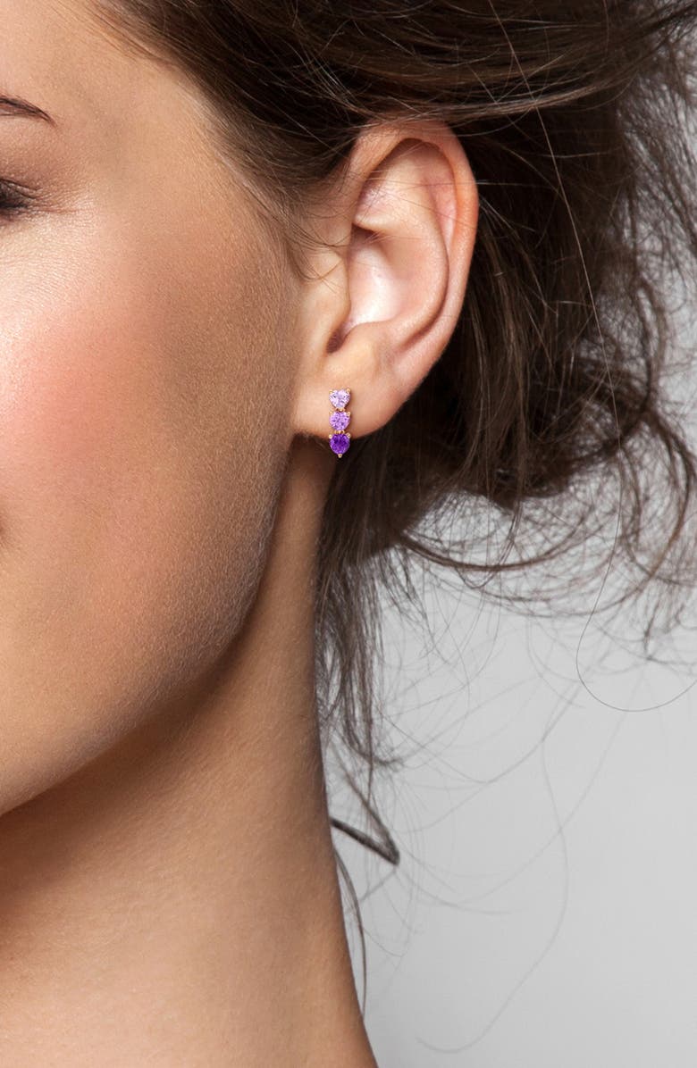 DELMAR Triple Amethyst Heart Stud Earrings, Alternate, color, Purple