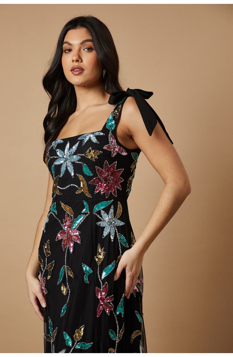 Oasis Floral Embellished Split Midi Dress, Alternate, color, Black