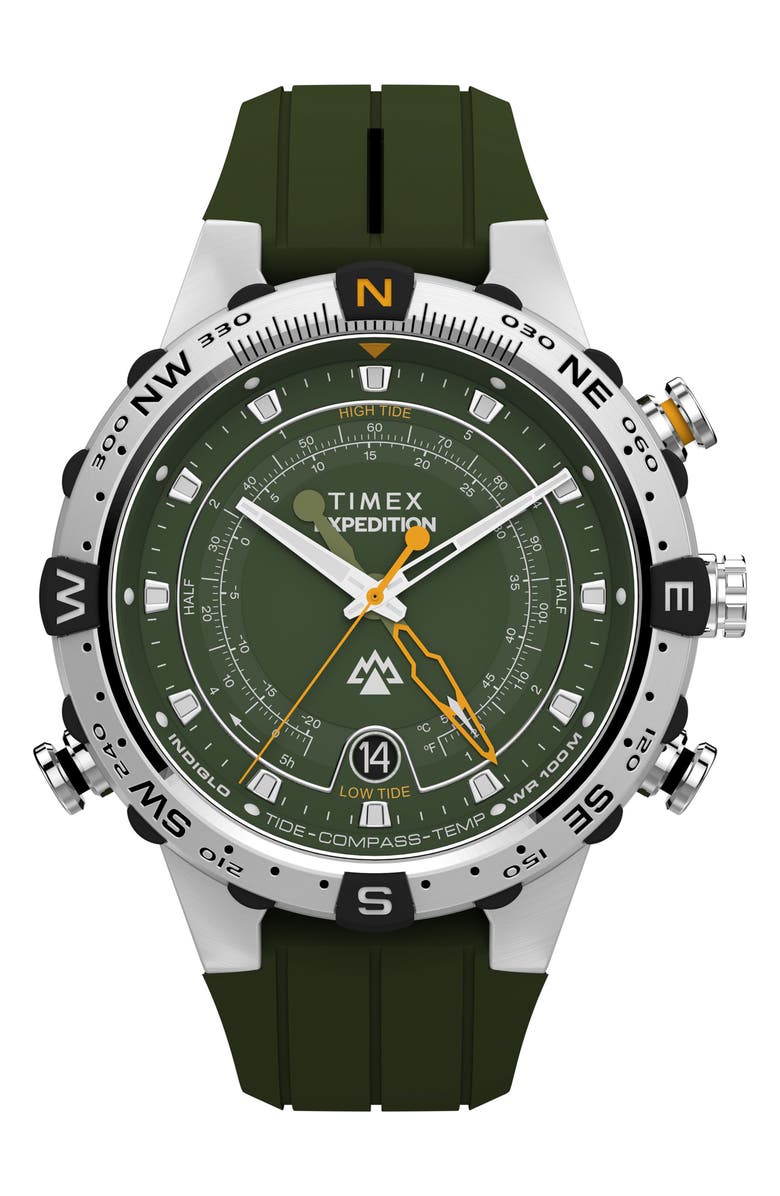 Timex<sup>®</sup> Expedition<sup>®</sup> Tide-Temp-Compass Silicone Strap Watch, 45mm, Main, color, Green