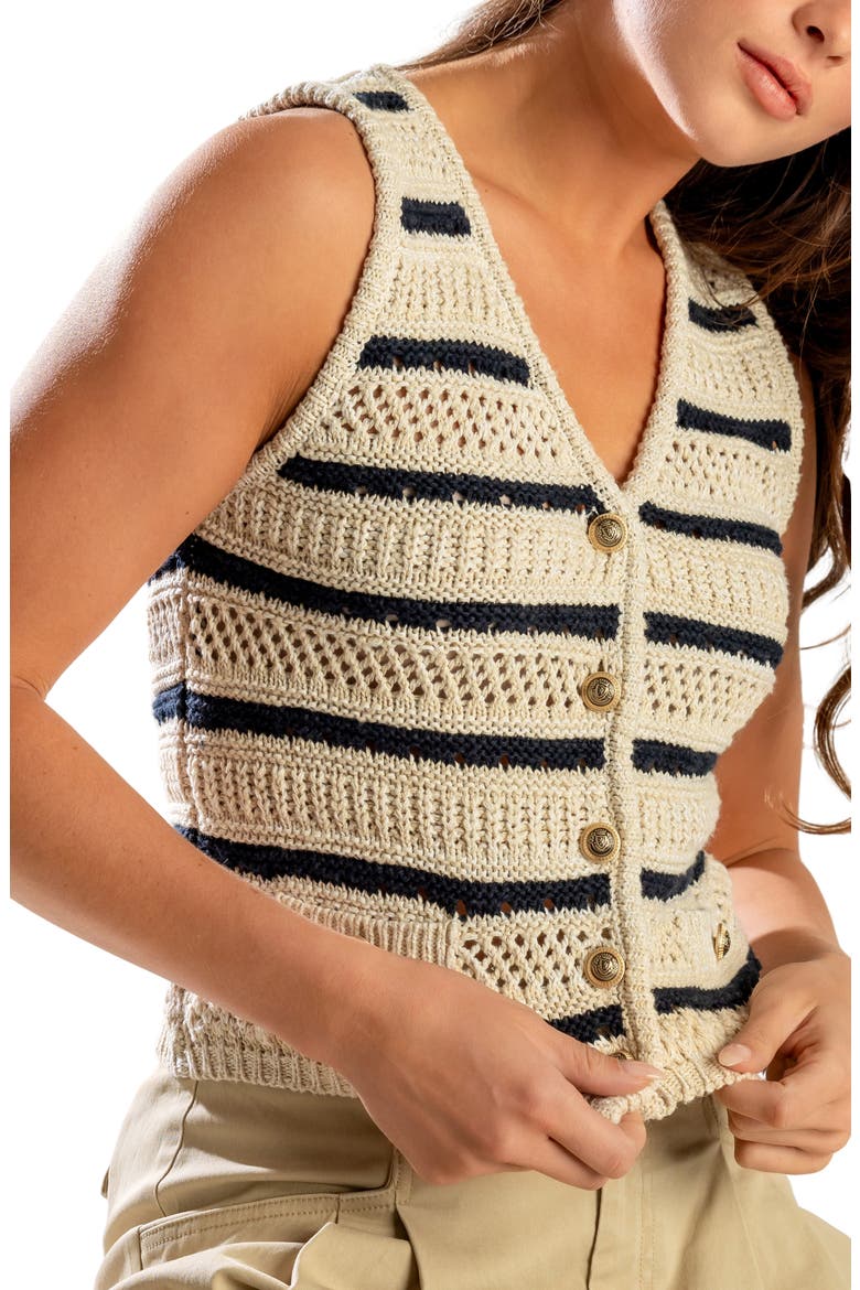 Striped Button Front Knit Vest, Alternate, color, NATURAL