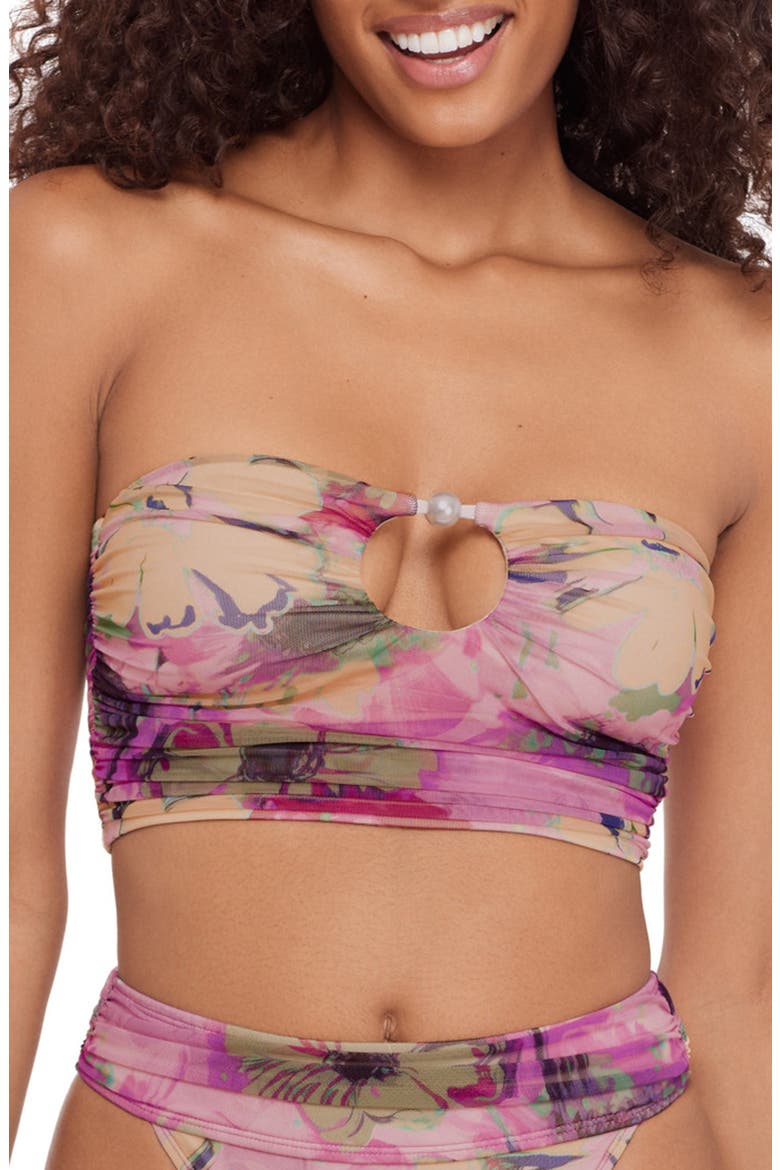 Keyhole Faux Pearl Strapless Bikini Top, Main, color, PURPLE MULTI