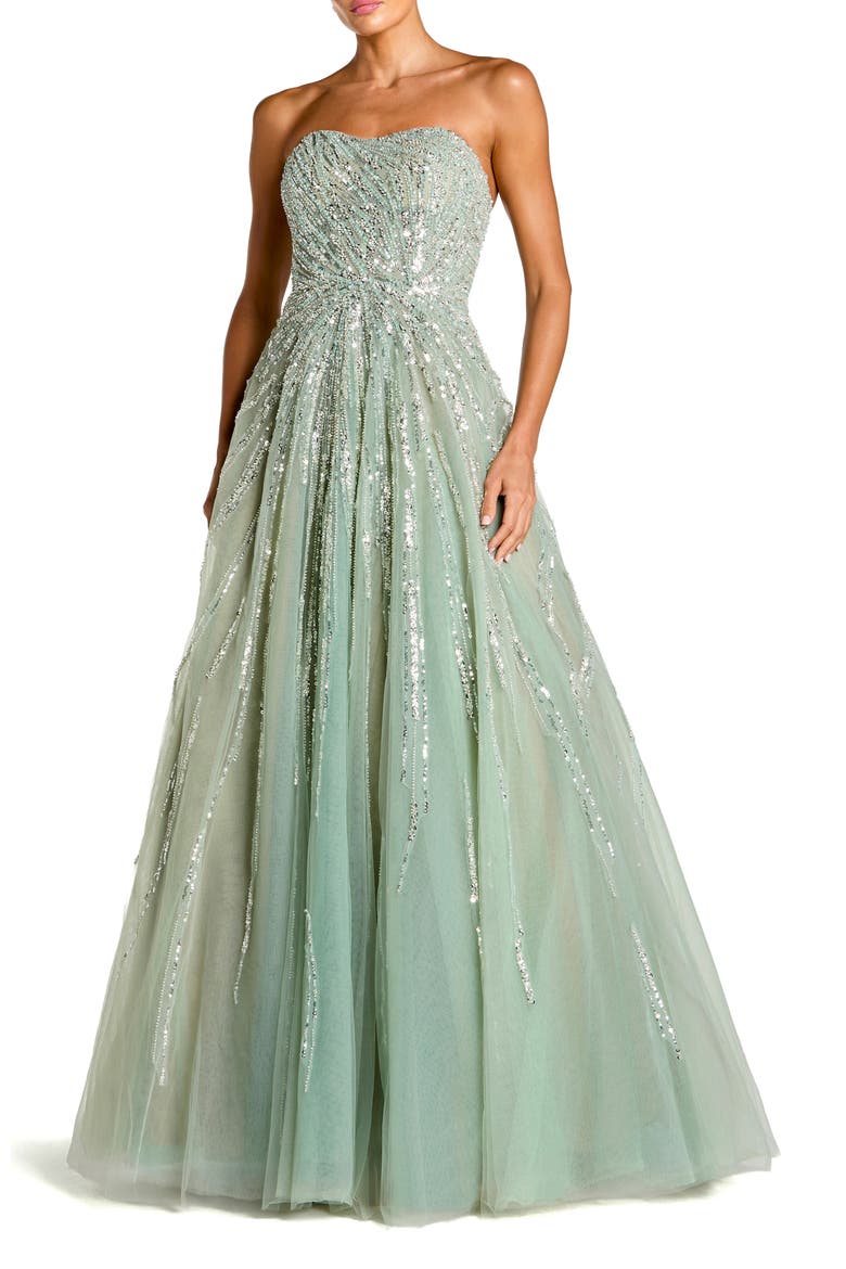 Mesh Sequin Strapless Sweetheart Neck Ballgown, Main, color, Seafoam