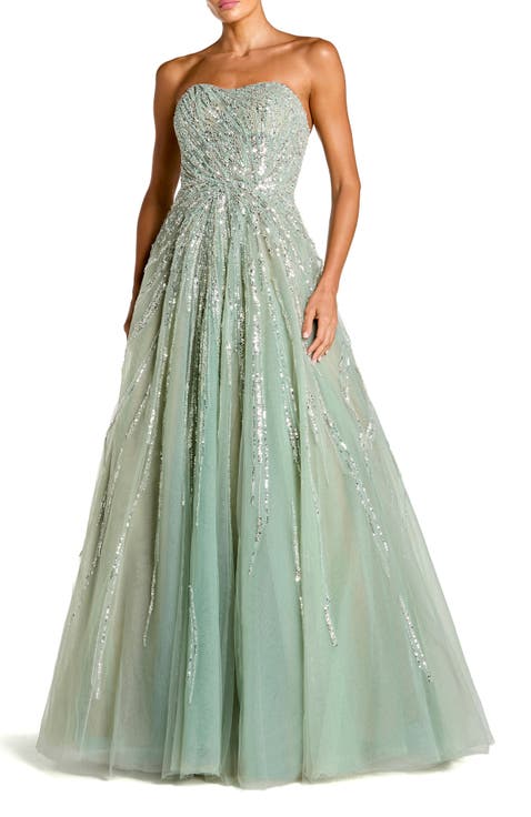 Mesh Sequin Strapless Sweetheart Neck Ballgown
