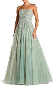 Mac Duggal Mesh Sequin Strapless Sweetheart Neck Ballgown